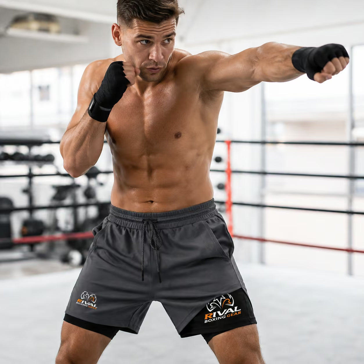 RIVAL 2-Layer Boxing Shorts with Compression Inner & Groin Cup Support