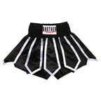 Black boxing shorts with white striped chevron patterns and a black elastic waistband featuring a white 'ANOTHER BOXER' brand label.