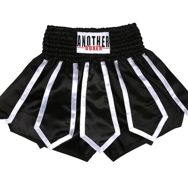 Black Muay Thai shorts with white trim and a black elastic waistband featuring a 'ANOTHER BOXER' brand patch, shown on a white background with a Choice store watermark.