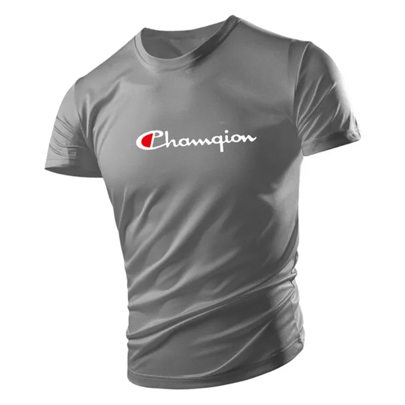 Gray t-shirt with Superman logo on a white background