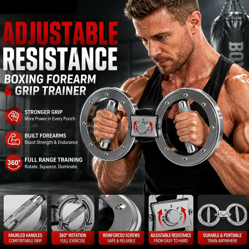 Adjustable Resistance Boxing Forearm & Grip Trainer | 360° Wrist, Hand & Forearm Strengthener