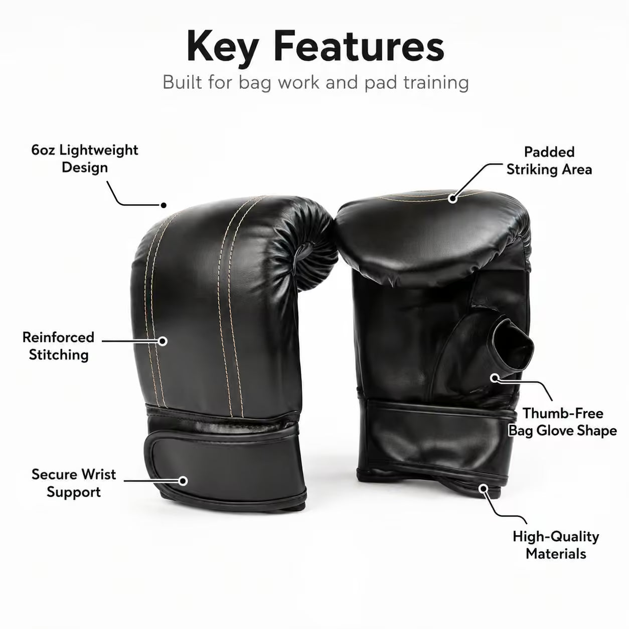 6oz Boxing Bag Gloves – Muay Thai, Kickboxing & MMA Training Gloves
