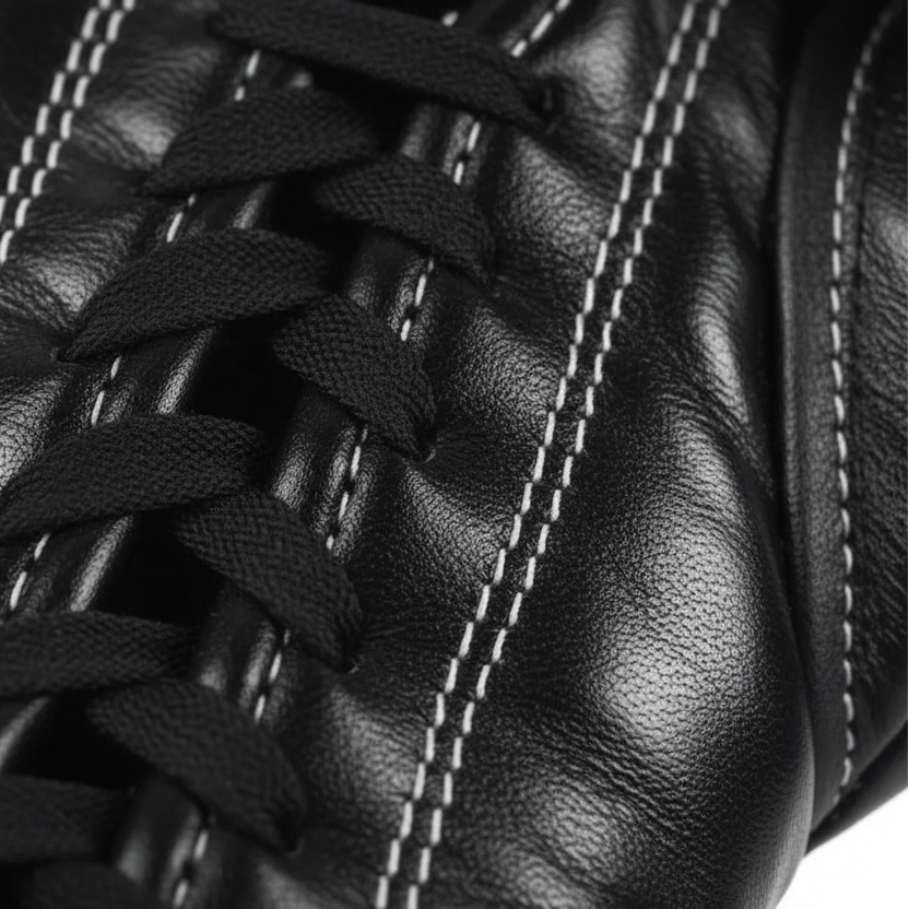 Pair of black boxing gloves with Kuguan branding on a white background