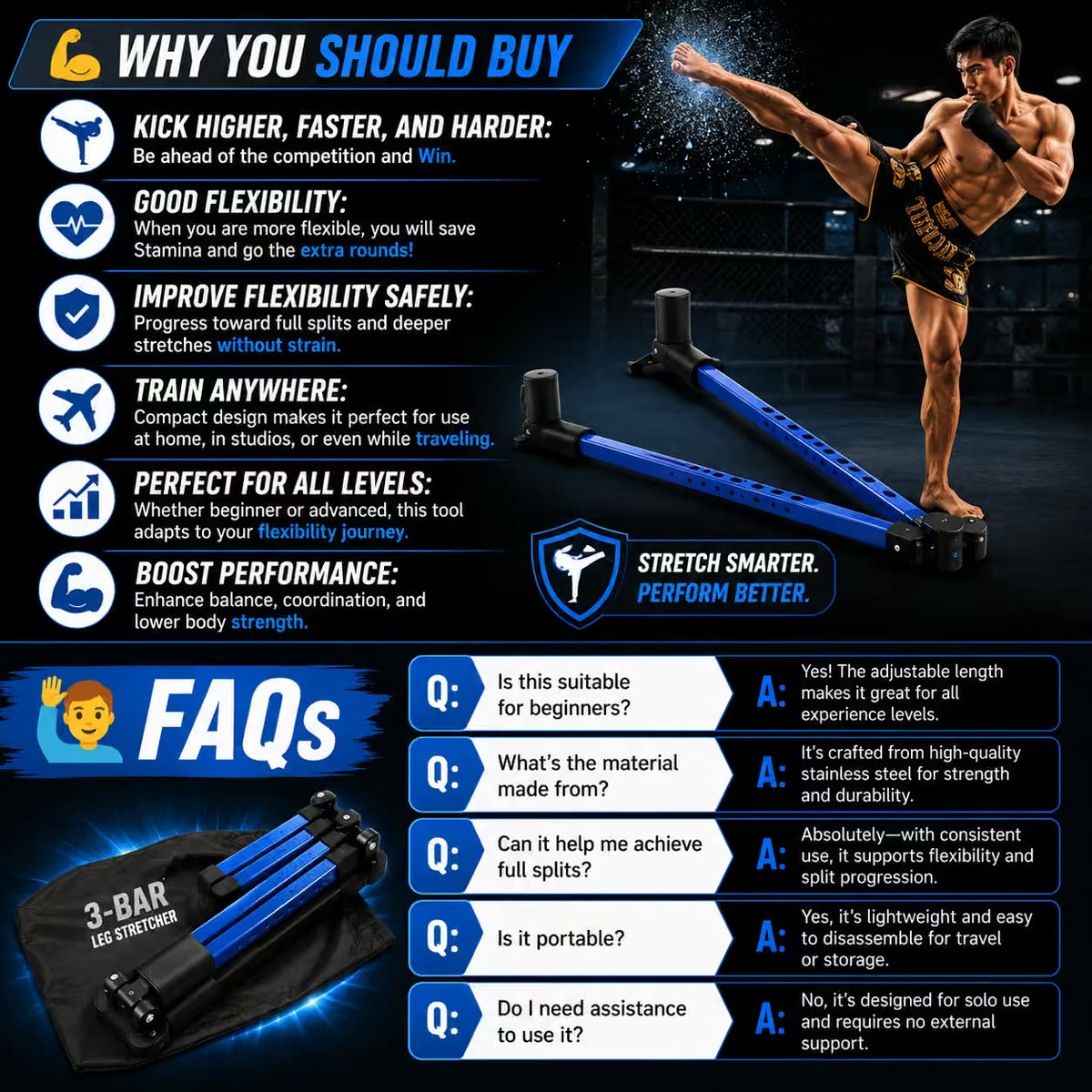 3-Bar Leg Stretcher | Kick Higher, Faster, Harder & WIN!