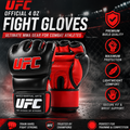 UFC official 4 oz fight gloves with features on a dark background