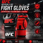 UFC official 4 oz fight gloves with features on a dark background