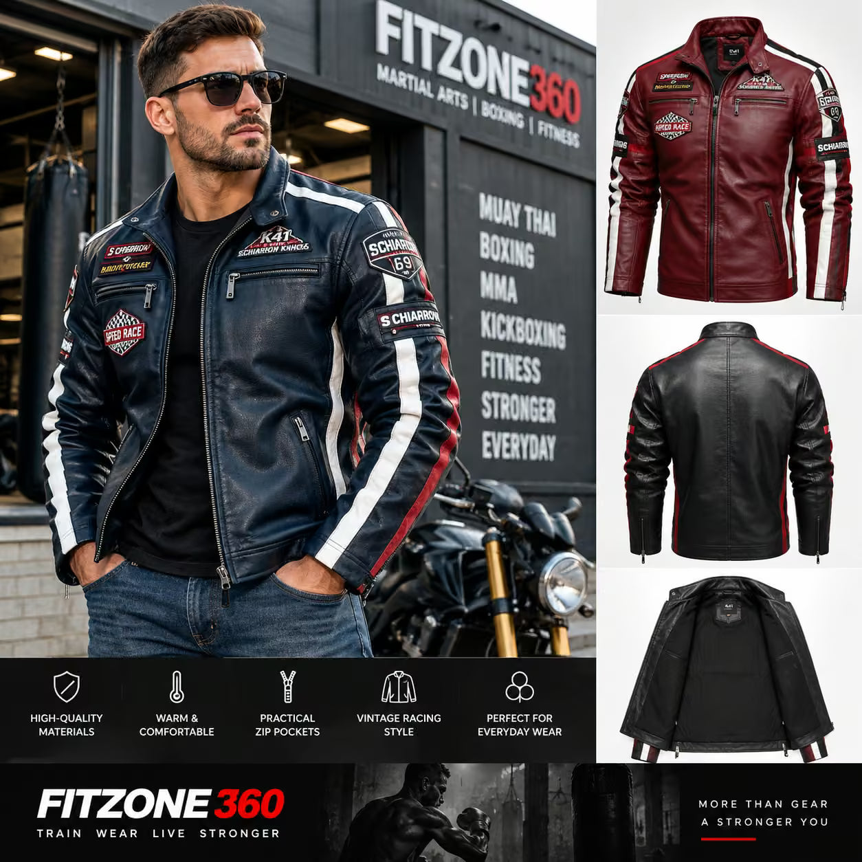 Men’s Vintage Motorcycle Jacket | Embroidered Biker Bomber Coat
