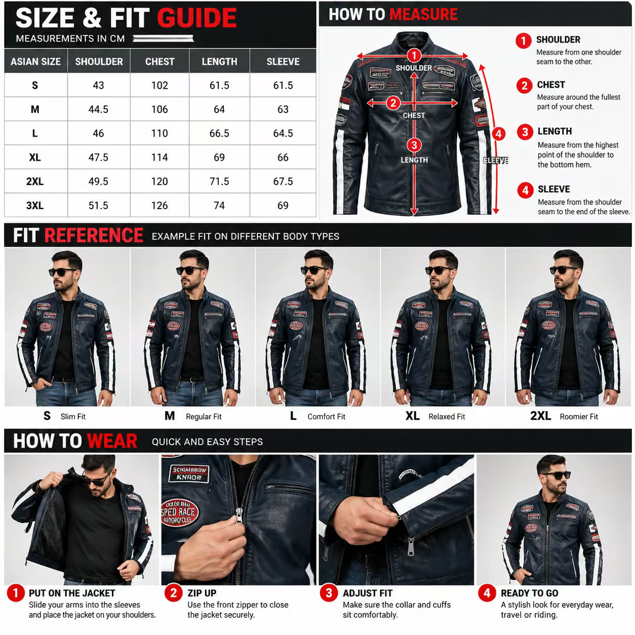Men’s Vintage Motorcycle Jacket | Embroidered Biker Bomber Coat