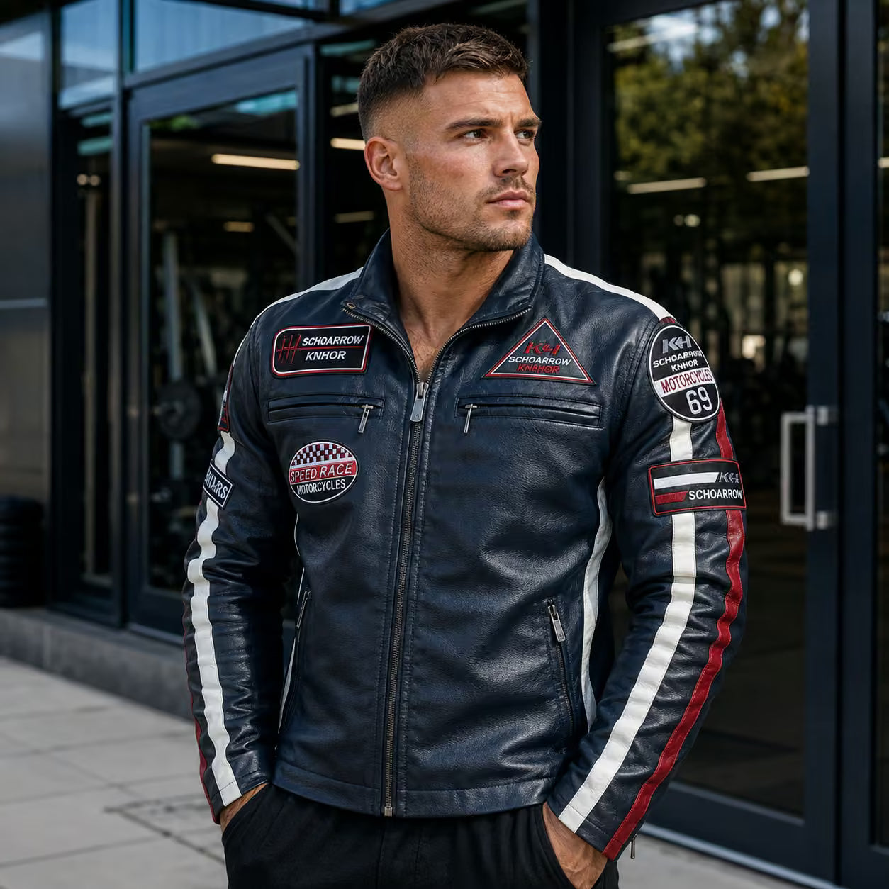 Men’s Vintage Motorcycle Jacket | Embroidered Biker Bomber Coat