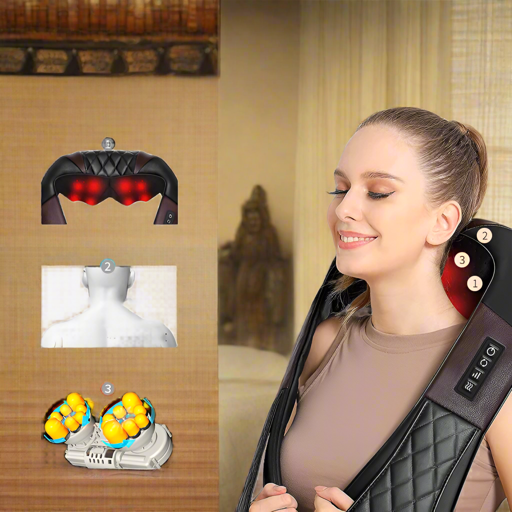 Neck & Shoulder Massager Shiatsu | 3D Deep Tissue with Heat & Adjustable Intensity - FitZone360