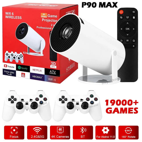 Android 11 P90 MAX Gaming Projector | 19,000+ Retro GAMES | TF Card Support | Wireless Gamepad | Dual WiFi | Portable Home Theater System - FitZone360