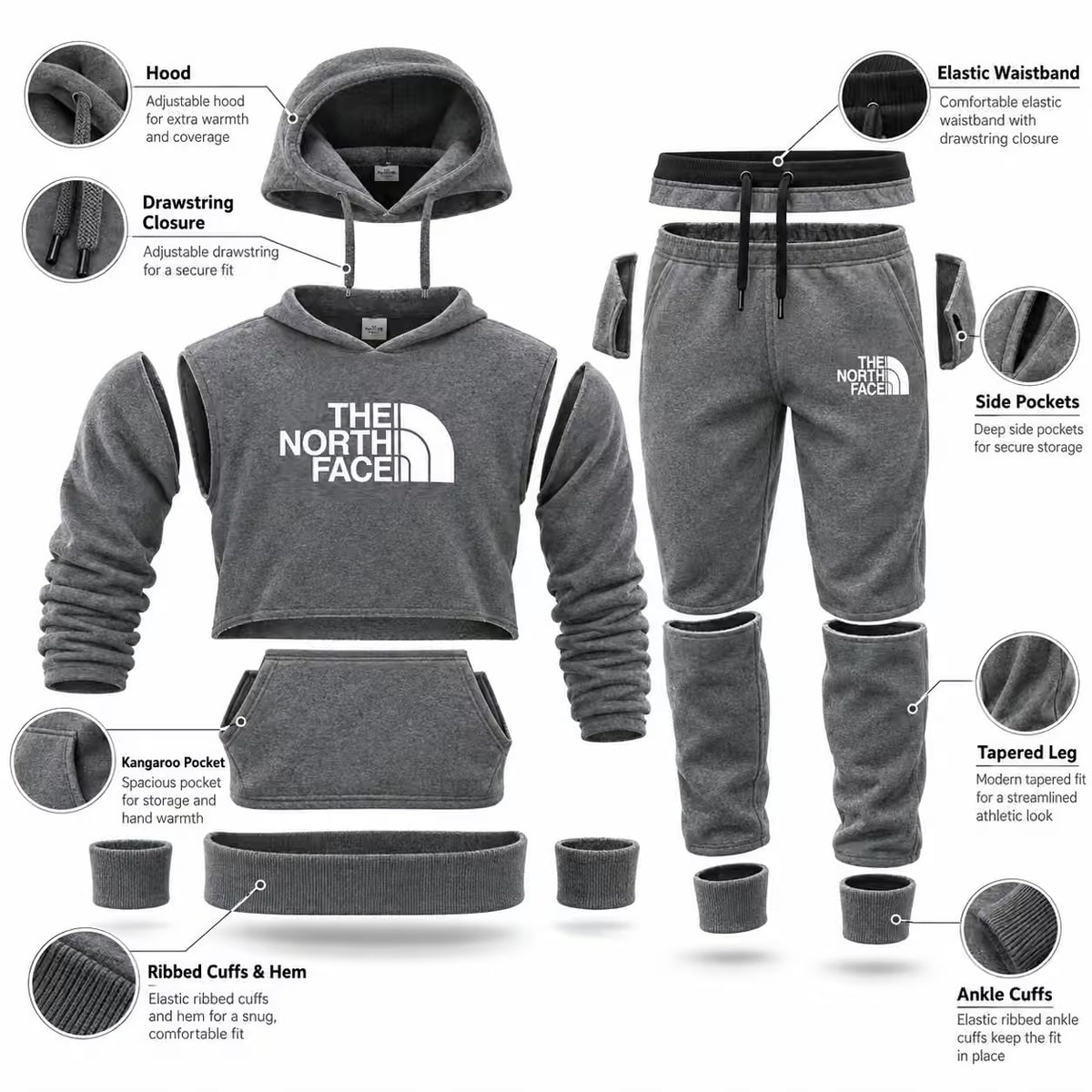 The North Face Tracksuit Set – Hooded Sweatshirt & Jogging Pants for Men & Women
