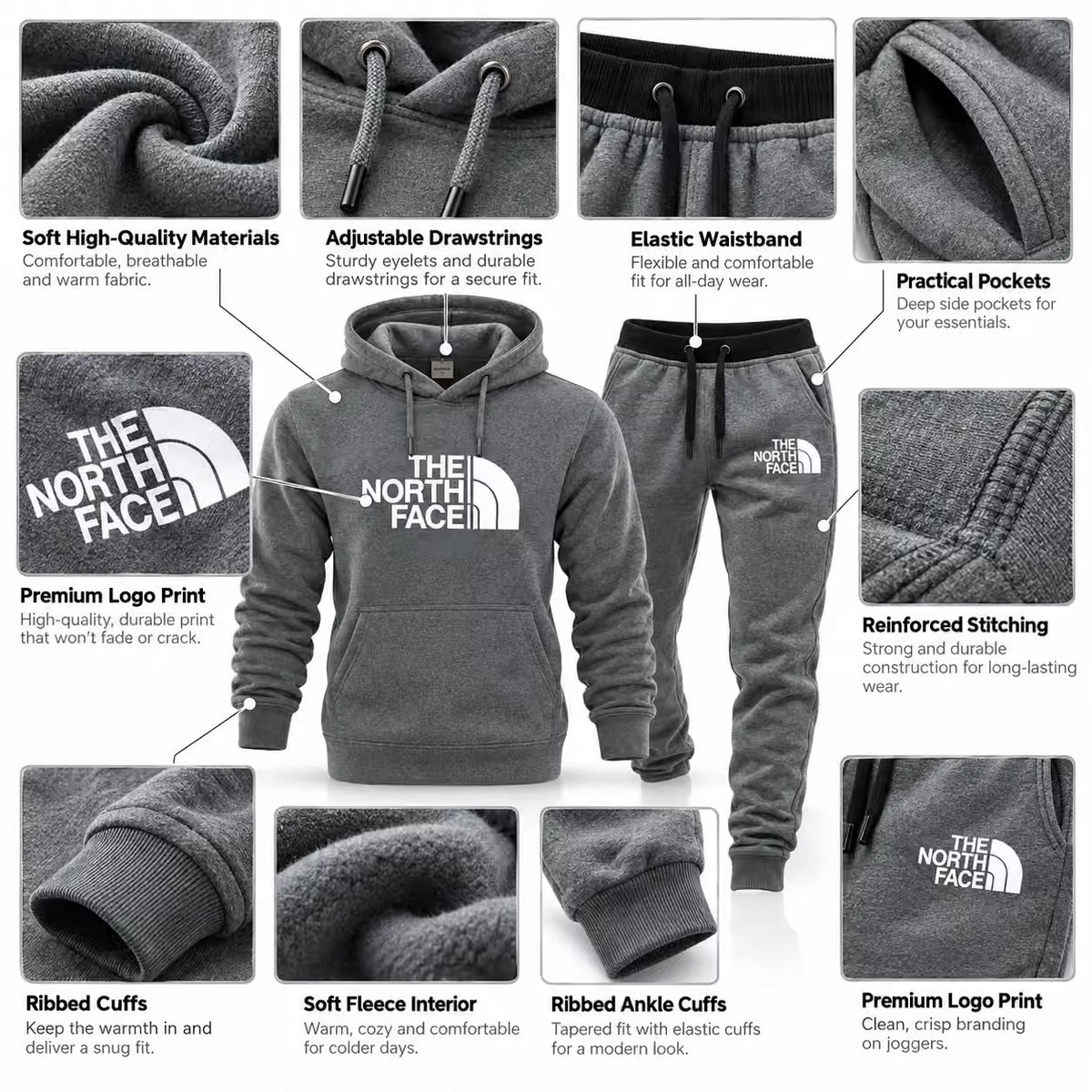 The North Face Tracksuit Set – Hooded Sweatshirt & Jogging Pants for Men & Women