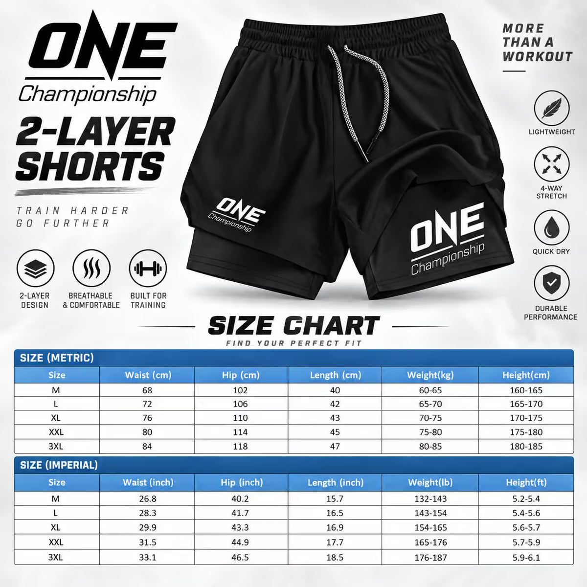 One Championship 2 Layer Compression Shorts | MMA Muay Thai Boxing