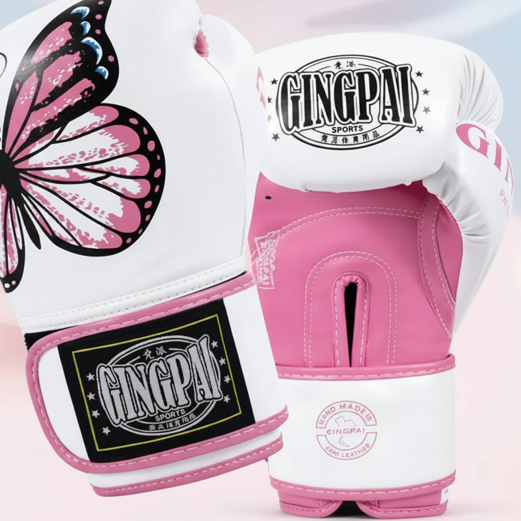 Beautiful Pink & White Butterfly Boxing Gloves | Best Quality-Premium Muay Thai, Kickboxing Gloves - FitZone360