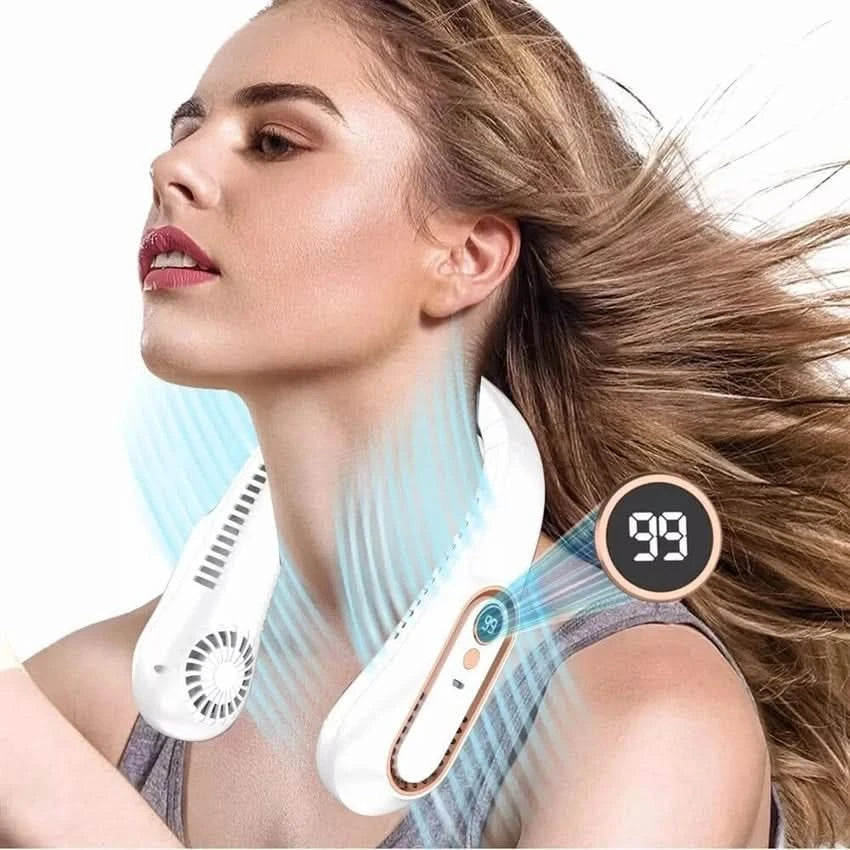 Mini Hanging Neck Fan | Portable USB Rechargeable Air Cooler with Digital Display - FitZone360