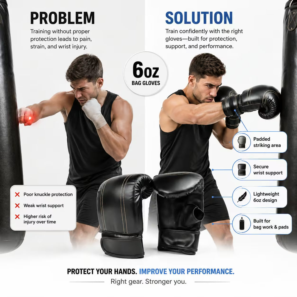 6oz Boxing Bag Gloves – Muay Thai, Kickboxing & MMA Training Gloves