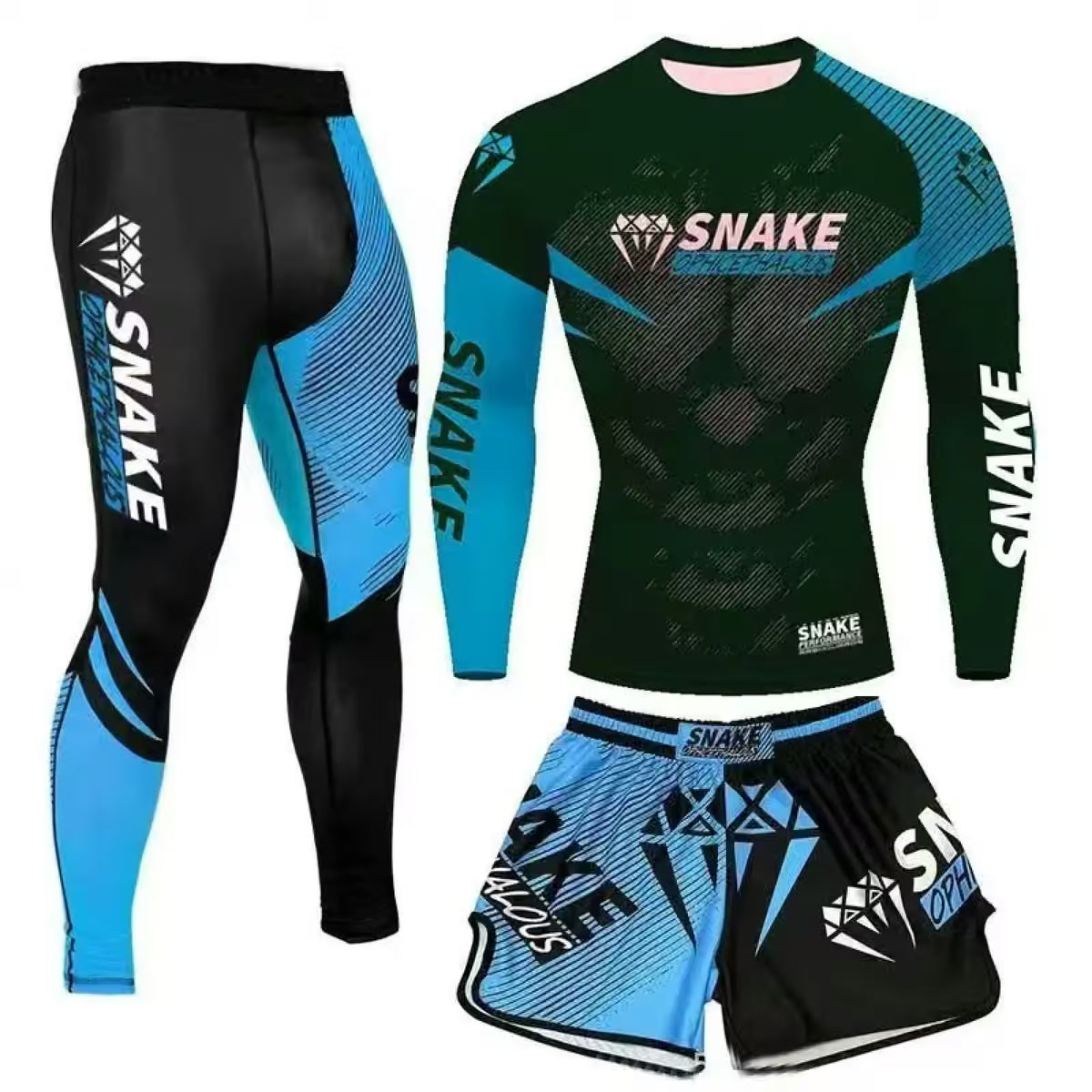 Men’s MMA & BJJ 3-Piece Rash Guard Set – No-Gi Grappling & Muay Thai Training Gear