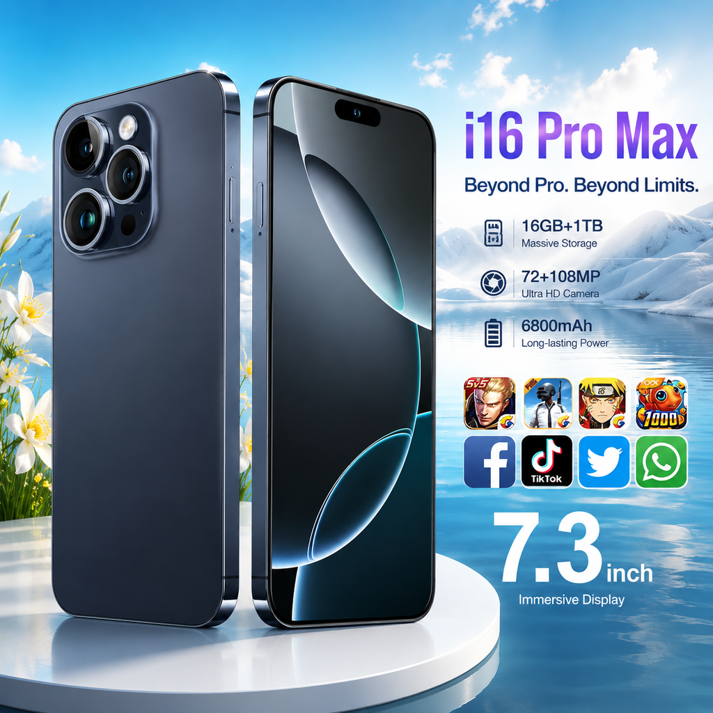 16 Pro Max 7.3" HD 5G Smartphone | Global Android 14 Mobile Phone with Dual SIM, 8000mAh Battery, Unlocked 4G/5G Cellphone