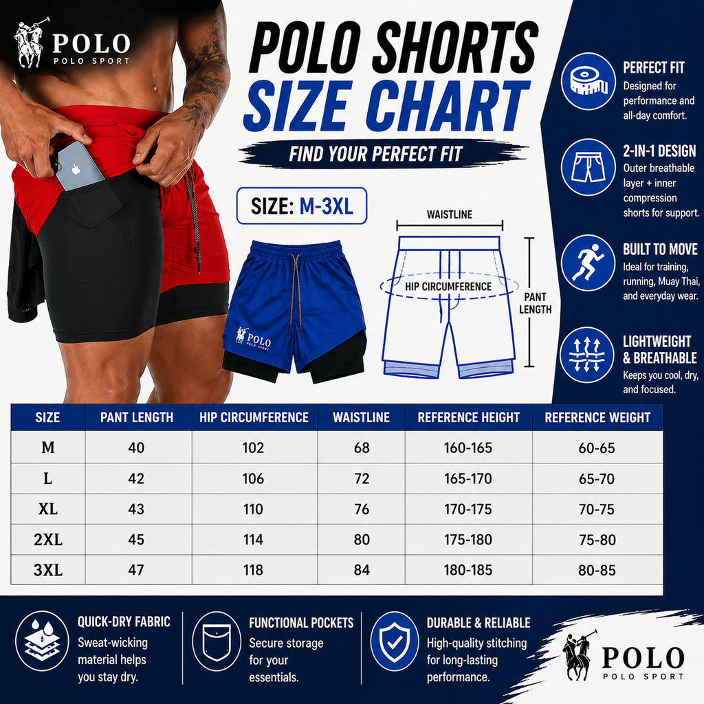 POLO Double Layer 2-in-1 Fitness Shorts - FitZone360