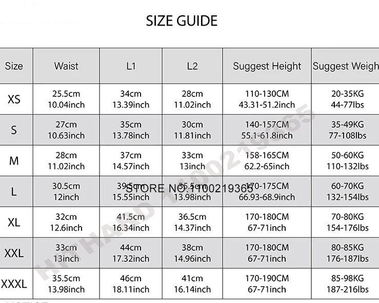 Hithard size guide chart for clothing with measurements in centimeters and inches.