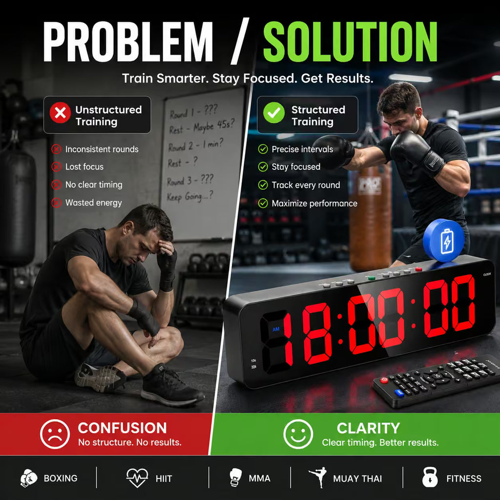 LED Digital Boxing Timer | Round Interval Workout Clock for Boxing, MMA, Muay Thai & Fitness