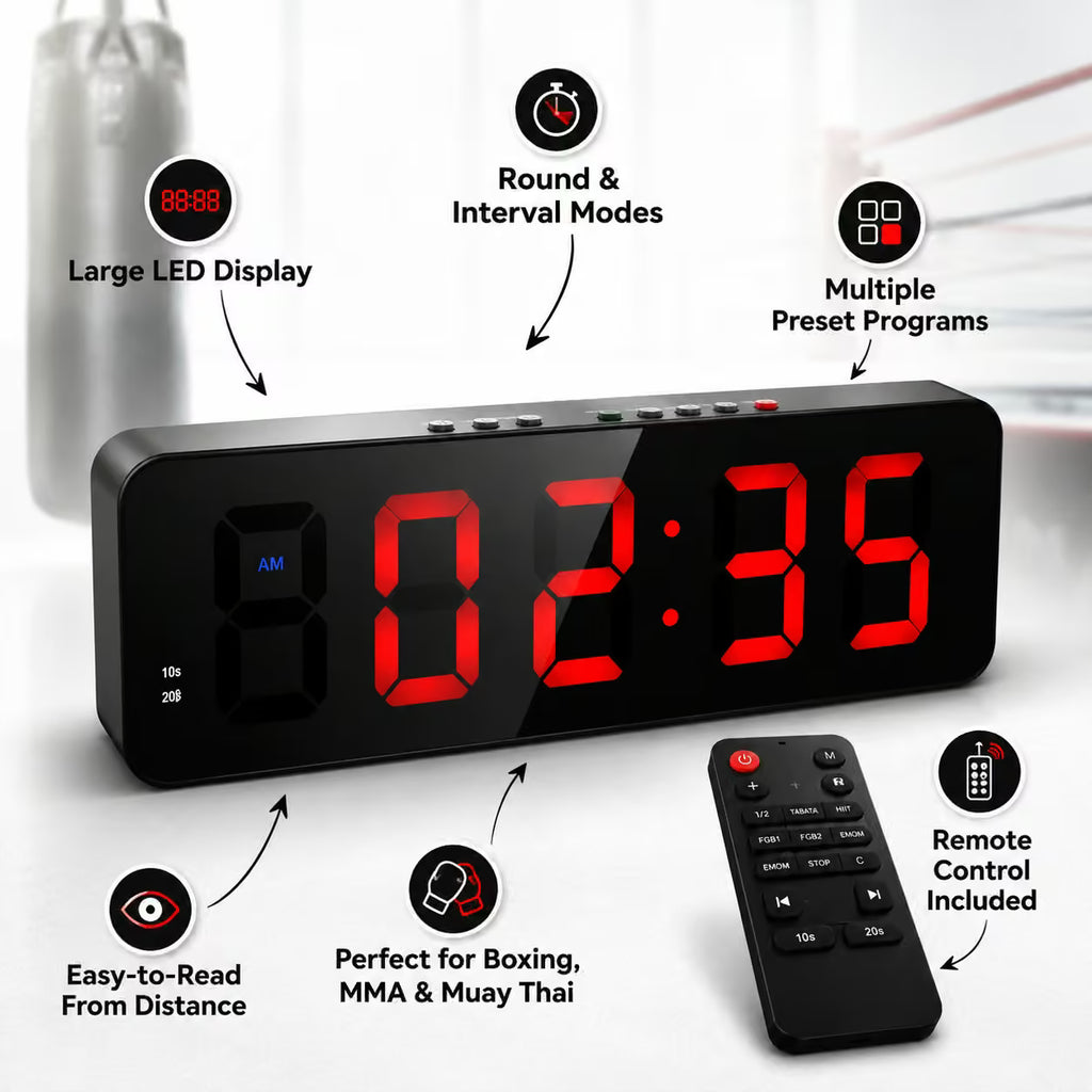 LED Digital Boxing Timer | Round Interval Workout Clock for Boxing, MMA, Muay Thai & Fitness