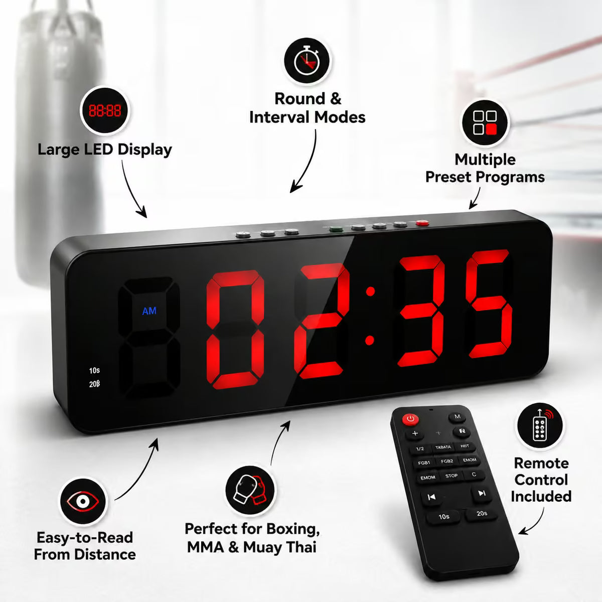LED Digital Boxing Timer | Round Interval Workout Clock for Boxing, MMA, Muay Thai & Fitness