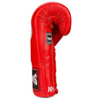Red boxing glove with brand logo on a white background