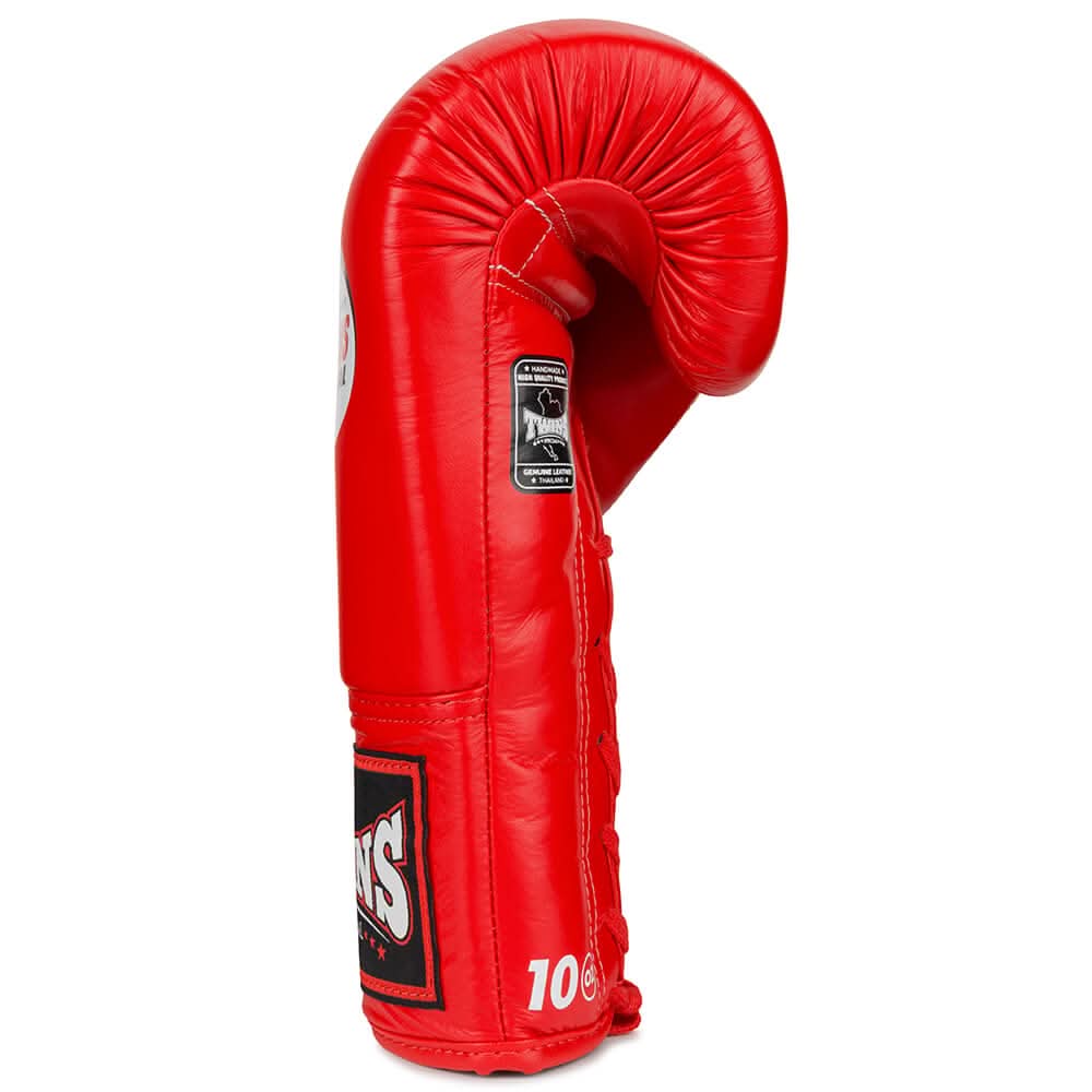Red boxing glove with brand logo on a white background