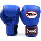 Blue boxing gloves with Twins Special logo on a white background