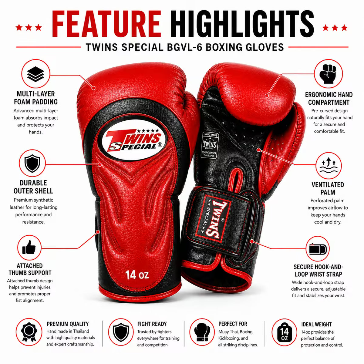 Twins Special Boxing Gloves BGVL-6 | Premium Muay Thai & Boxing Training Gloves