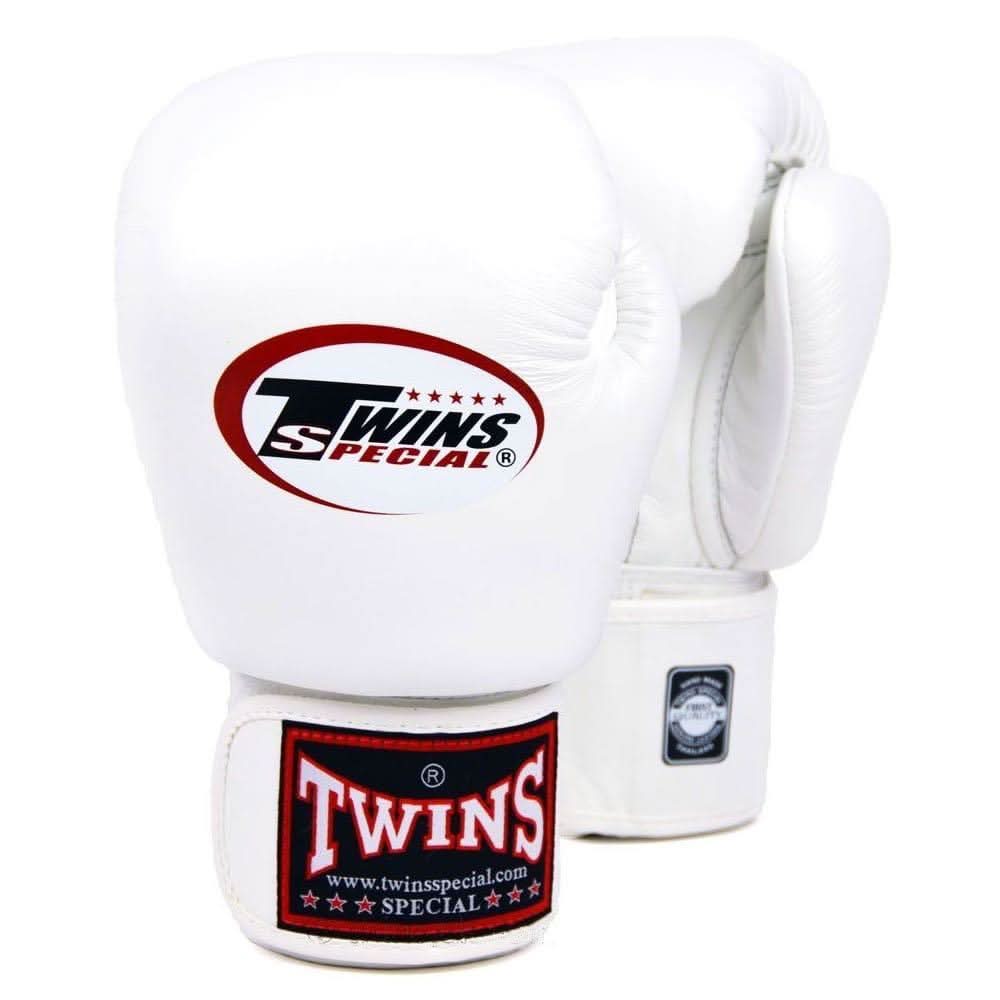 White boxing gloves with Twins Special logo on a white background