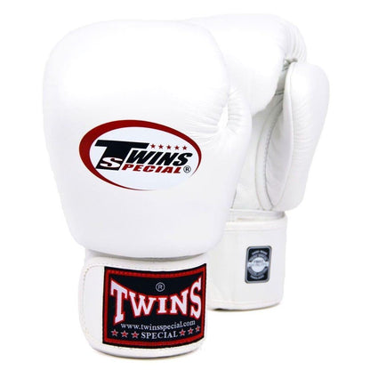 White boxing gloves with Twins Special logo on a white background