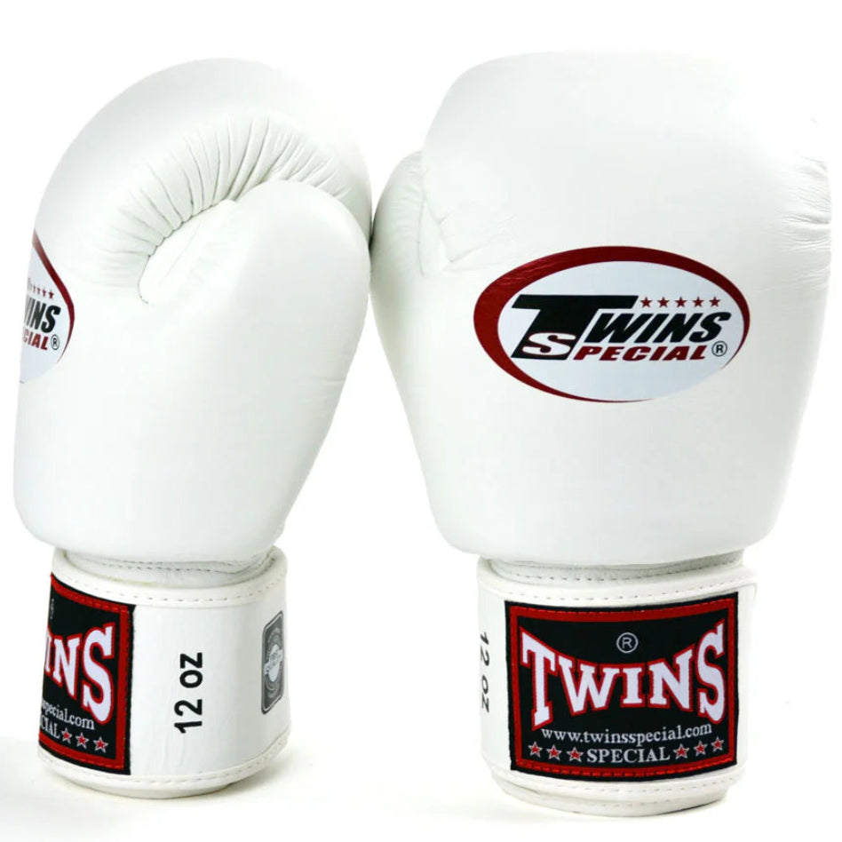 White boxing gloves with Twins Special logo on a white background