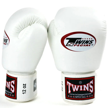White boxing gloves with Twins Special logo on a white background