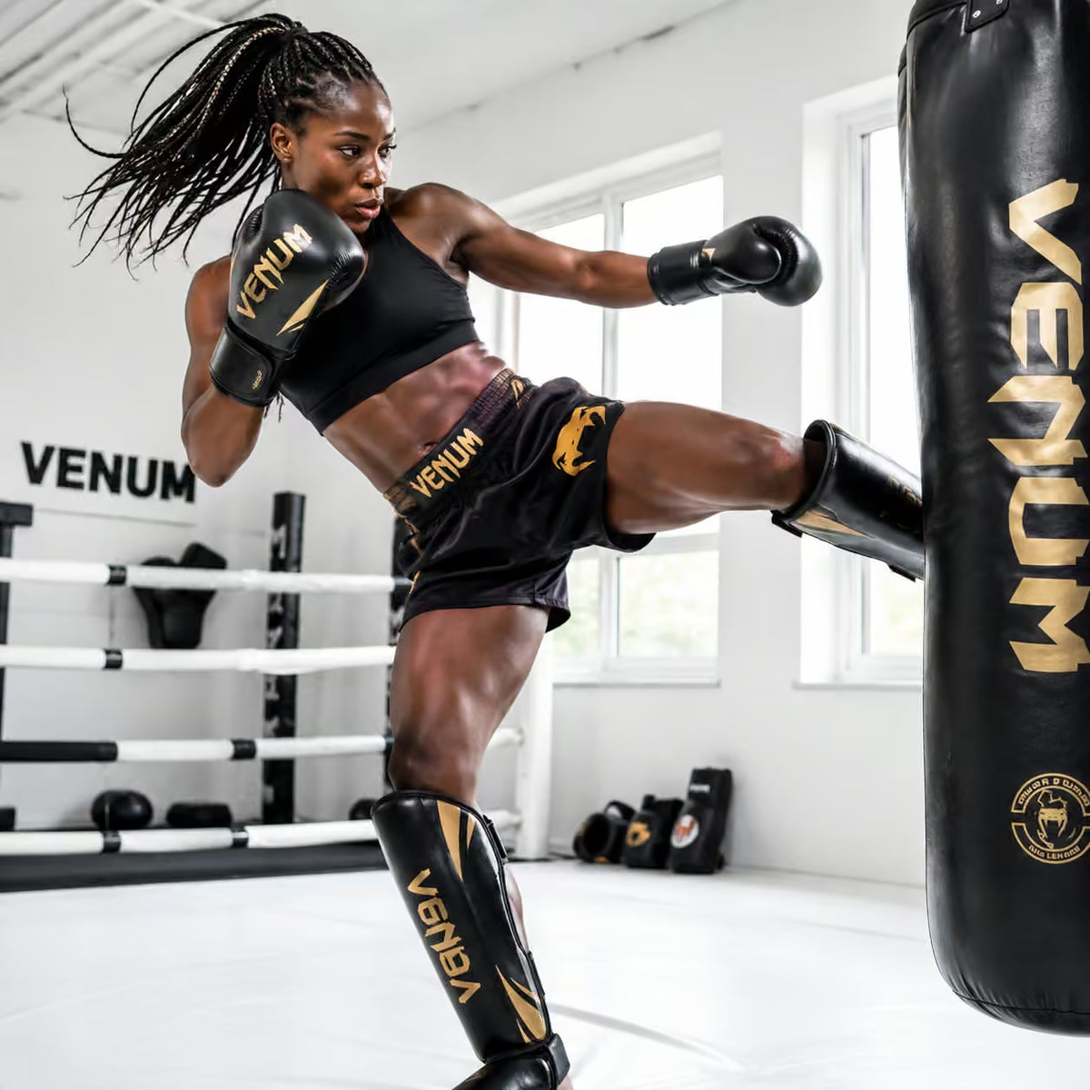 Venum Muay Thai Shin Guards – Black & Gold | Premium Shin & Instep Protection