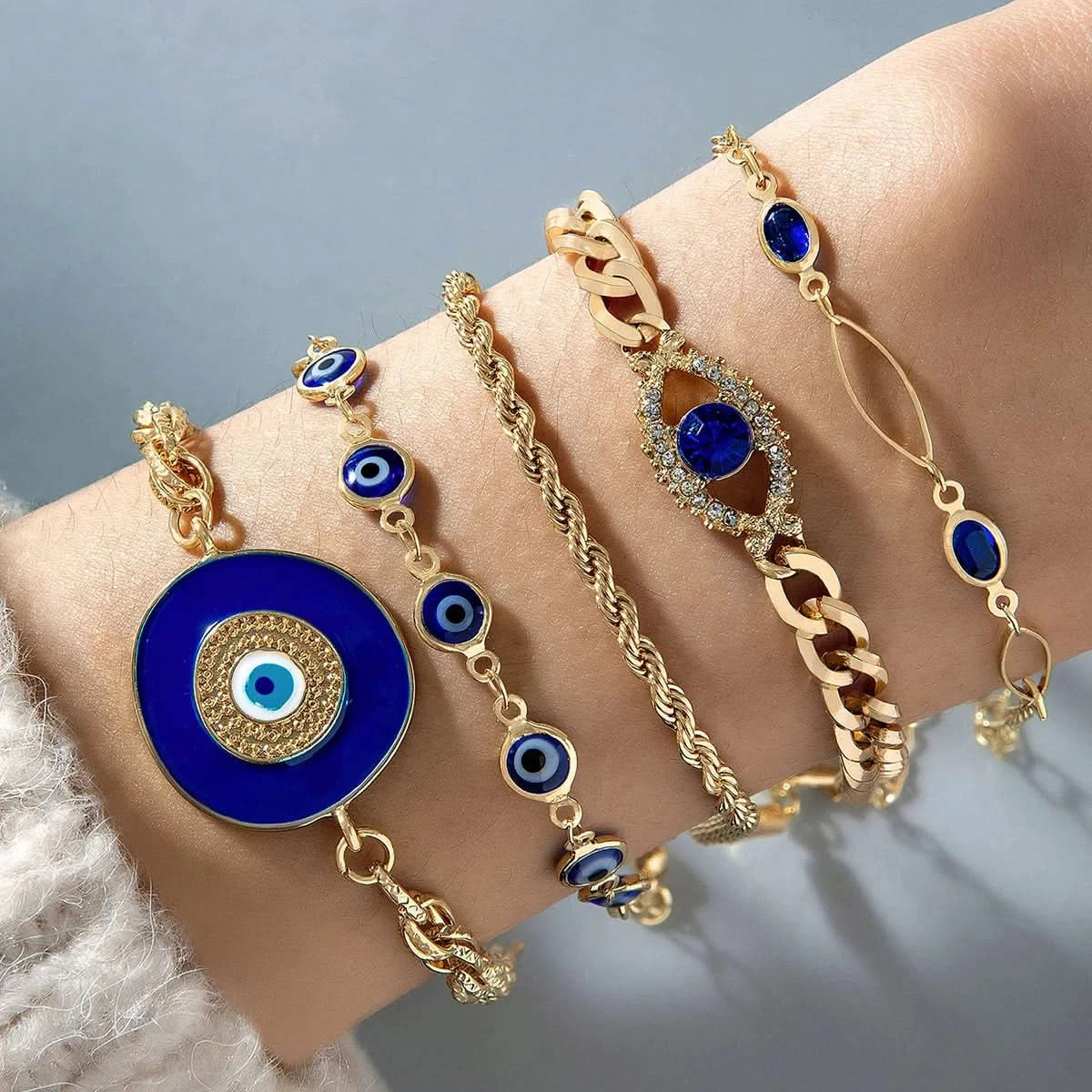 Vintage Turkish Evil Eye Beaded Stacking Bracelet Set | Lucky Multi-Layer Jewelry for Women & Men, Gift Idea - FitZone360