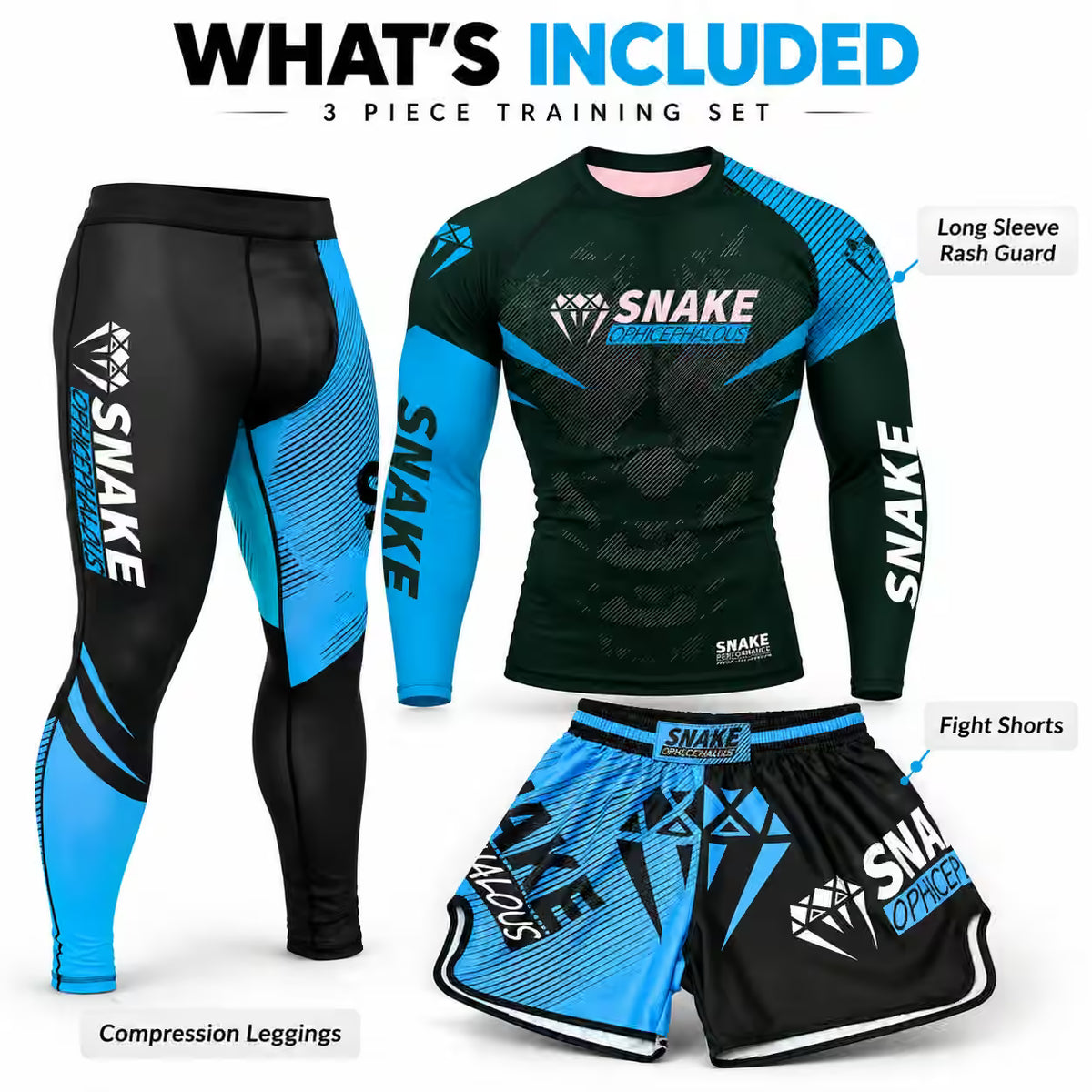 Men’s MMA & BJJ 3-Piece Rash Guard Set – No-Gi Grappling & Muay Thai Training Gear