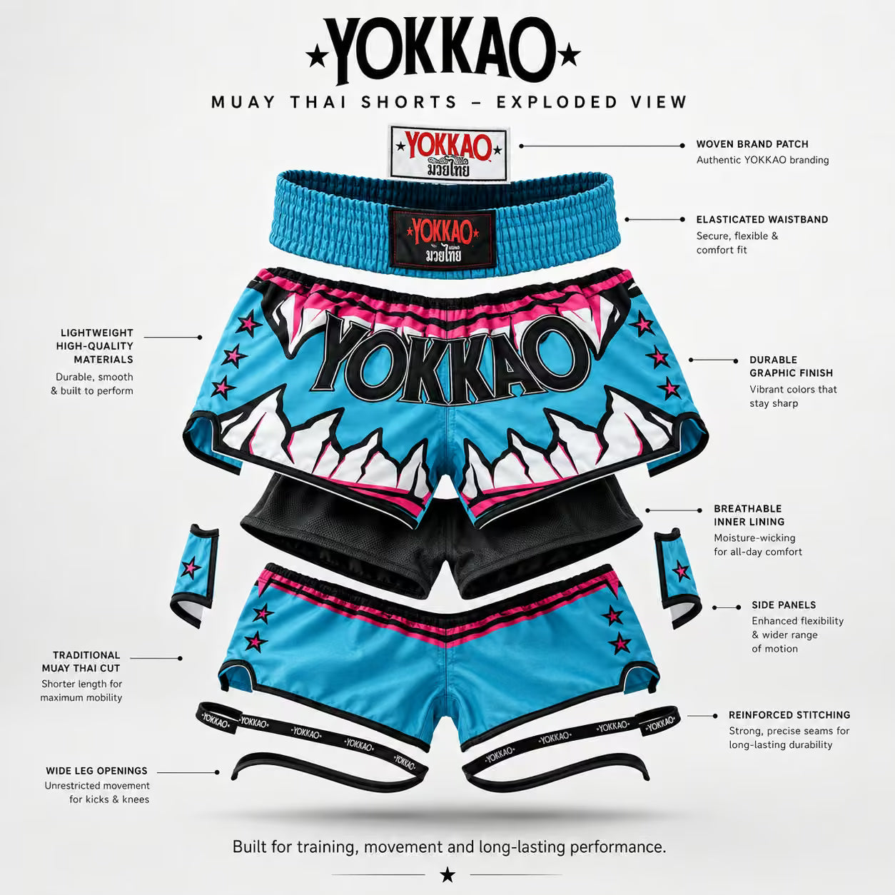 YOKKAO Design Muay Thai Boxing Shorts | Thai Kickboxing K1 Training Fight Shorts