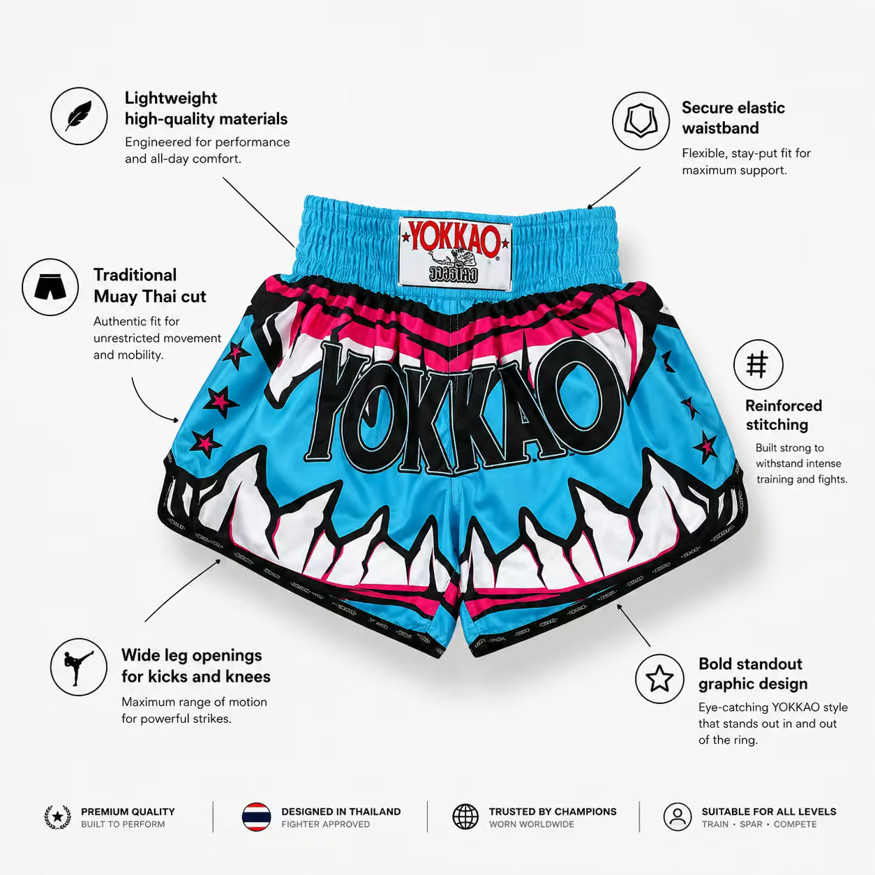 YOKKAO Design Muay Thai Boxing Shorts | Thai Kickboxing K1 Training Fight Shorts