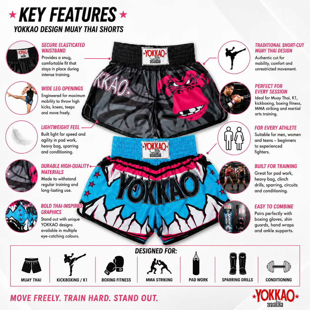 YOKKAO Design Muay Thai Boxing Shorts | Thai Kickboxing K1 Training Fight Shorts